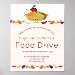 Food Drive Organisation Name Leaves Cartoon Pie Poster