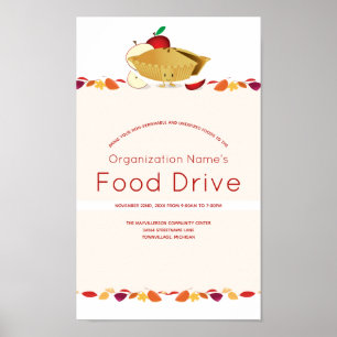 Food Drive Organisation Name Leaves Pie Cartoon Poster