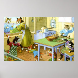 Food Fight at the Kitty Household Print
