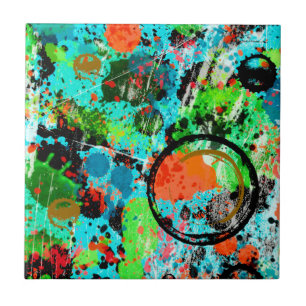 Food Fight Graffiti Abstract Ceramic Tile