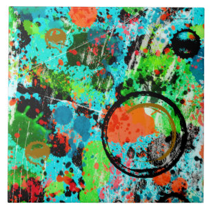 Food Fight Graffiti Abstract Ceramic Tile