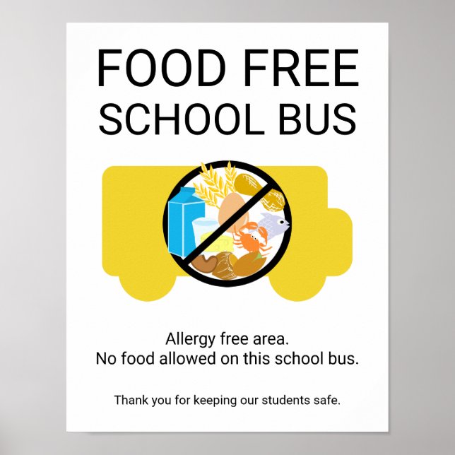 Food Free School Bus Allergy Safe Area Poster (Front)
