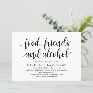 Food, friends and alcohol, Modern Bridal Shower Invitation