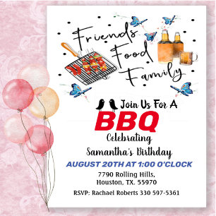 Food Friends Family Birthday Barbecue Invitation