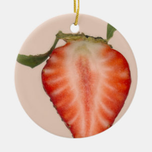 Food - Fruit - Slice of Strawberry Ceramic Ornament