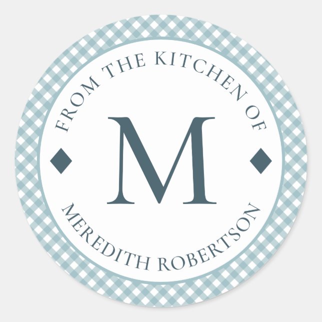 Food Gift From the Kitchen of Monogram Teal Classic Round Sticker (Front)