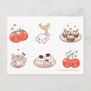 Food items displayed against white background postcard