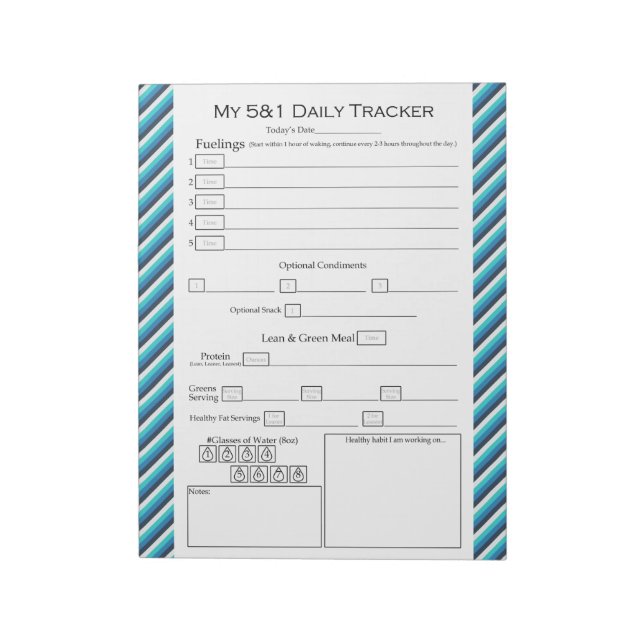 Food Journal Sea Coloured Striped Design Notepad (Rotated)