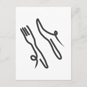Food knife and fork modern grey and white postcard