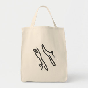 Food knife and fork modern grey and white tote bag
