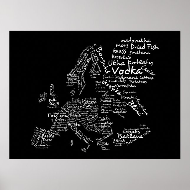 Food Map of Europe (Black) Poster (Front)