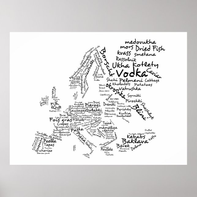 Food Map of Europe (large) Poster (Front)