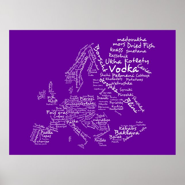 Food Map of Europe (Purple) Poster (Front)