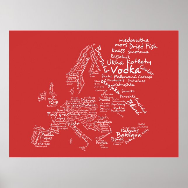 Food Map of Europe (Red) Poster (Front)