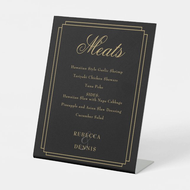 Food Menu Black And Gold Classic Art Deco Pedestal Sign (Front)