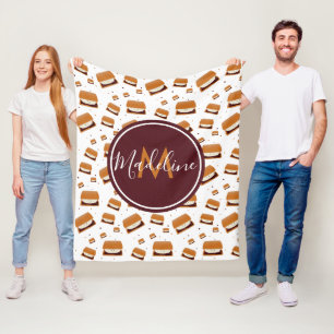 Food Monogram Name S’more Pattern Fleece Blanket
