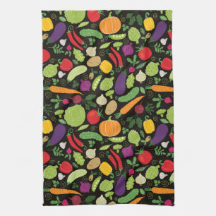 Food on a black background tea towel
