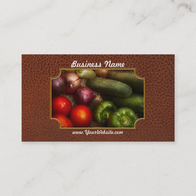Food - Onions, Tomatoes, Peppers, and Cucumbers Business Card (Front)
