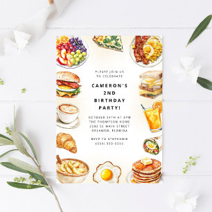 Food Party Watercolor Birthday Invitation