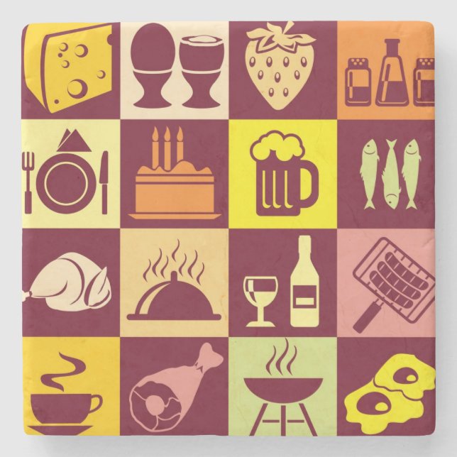 Food Pattern 3 Stone Coaster (Front)