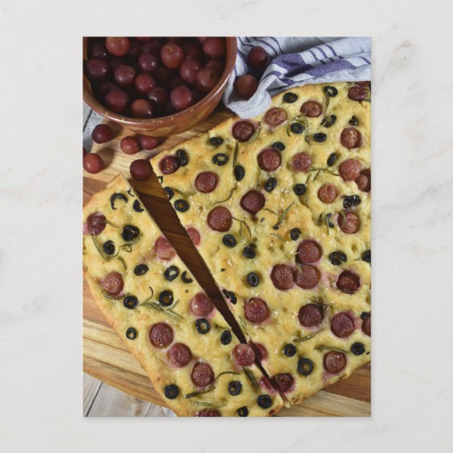Food Photography Grape Black Olive Focaccia Bread Postcard (Front)
