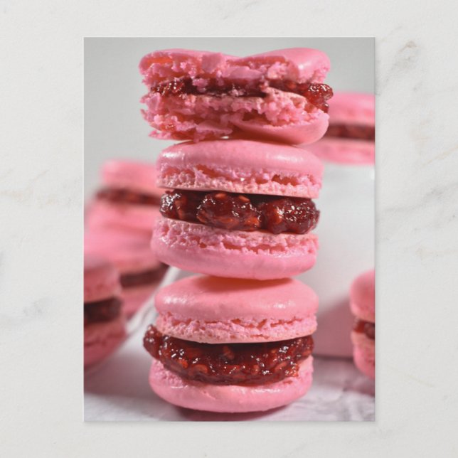 Food Photography Raspberry Jam Macaron Stack Postcard (Front)