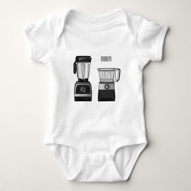 Food processor & blender cartoon illustration  baby bodysuit (Front)