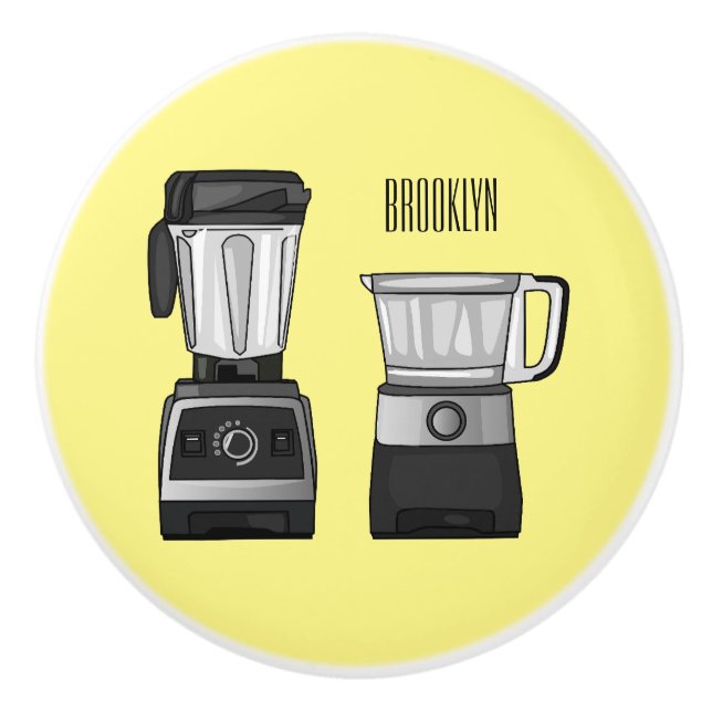 Food processor & blender cartoon illustration  ceramic knob (Front)