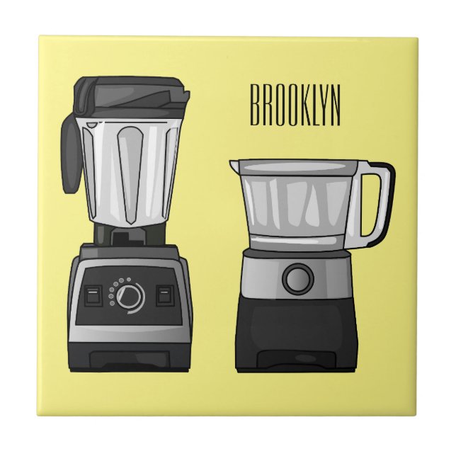 Food processor & blender cartoon illustration  ceramic tile (Front)