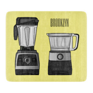 Food processor & blender cartoon illustration cutting board