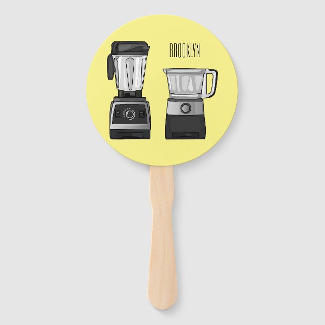Food processor & blender cartoon illustration  hand fan (Front)