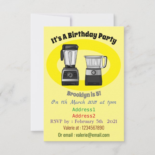 Food processor & blender cartoon illustration invitation (Front)