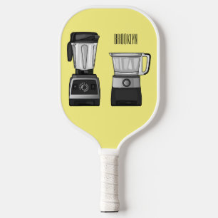 Food processor & blender cartoon illustration pickleball paddle