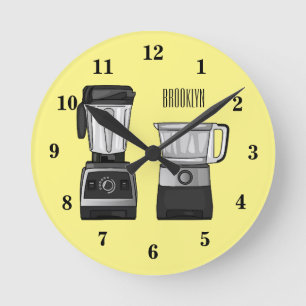 Food processor & blender cartoon illustration round clock