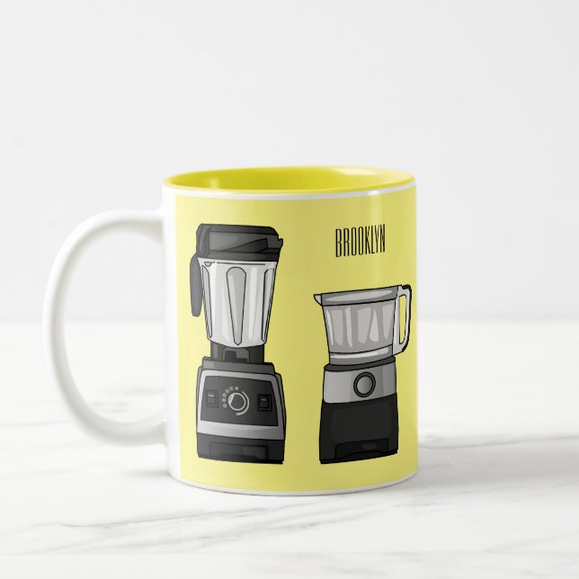 Food processor & blender cartoon illustration  Two-Tone coffee mug (Left)