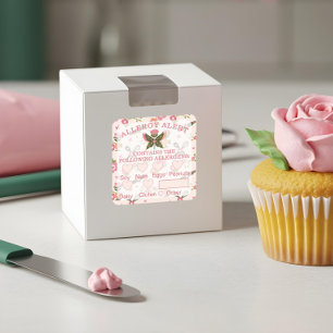 Food Safety Allergy Alert Bakery Butterfly Cupcake Square Sticker