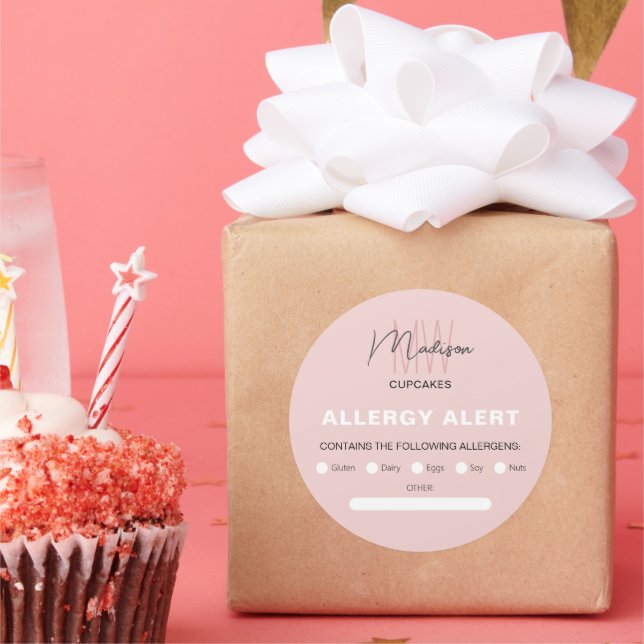 Food Safety Allergy Alert Bakery Monogram Logo Classic Round Sticker (Party)