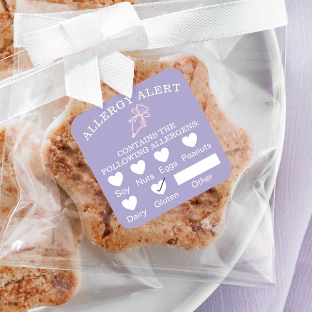 Food Safety Allergy Alert Bakery Pastry Bag Purple Square Sticker (Creator Uploaded)