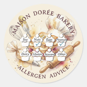 Food Safety Allergy Alert Bakery Pastry Chef Gold Classic Round Sticker
