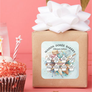 Food Safety Allergy Alert Bakery Pastry Chef Gold Square Sticker