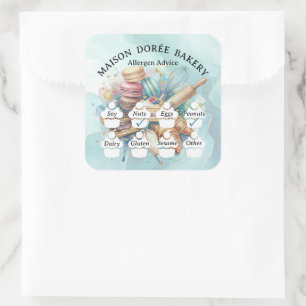 Food Safety Allergy Alert Bakery Pastry Chef Gold Square Sticker