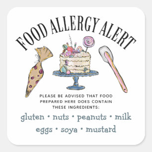 Food Safety Allergy Alert Bakery Pastry  Square Sticker