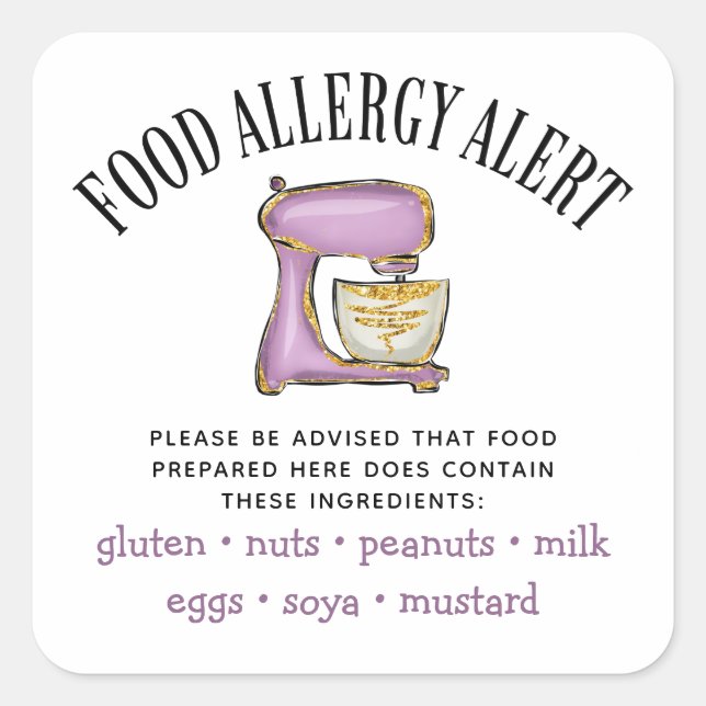 Food Safety Allergy Alert Bakery Pastry Square Sticker (Front)