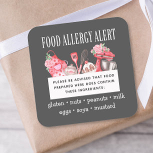 Food Safety Allergy Alert Bakery Pastry  Square Sticker