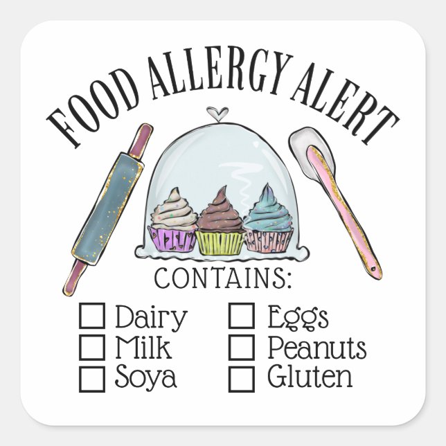 Food Safety Allergy Alert Bakery Pastry  Square Sticker (Front)