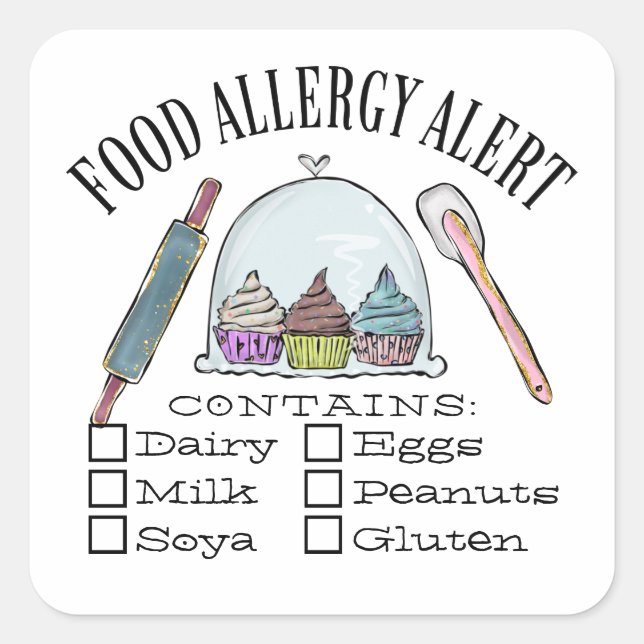Food Safety Allergy Alert Bakery Pastry Square Sticker (Front)
