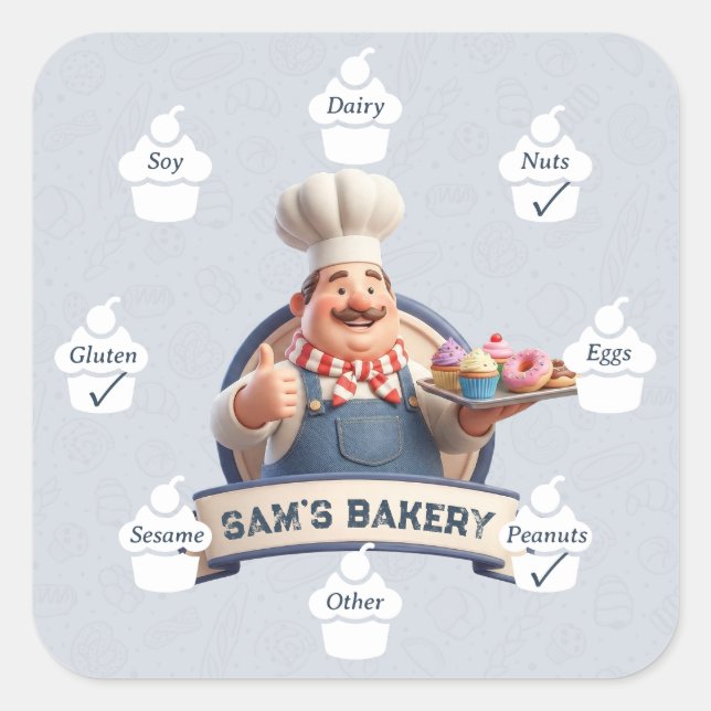Food Safety Allergy Alert Bakery Store Pastry Chef Square Sticker (Front)