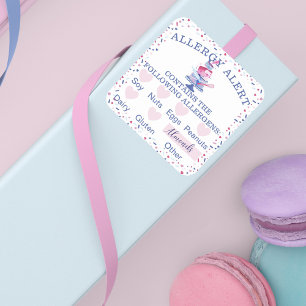 Food Safety Allergy Alert Fun Bakery Cake & Tools  Square Sticker