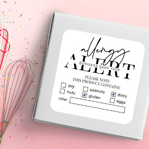 Food Safety Allergy Alert Minimalist Bakery Square Sticker