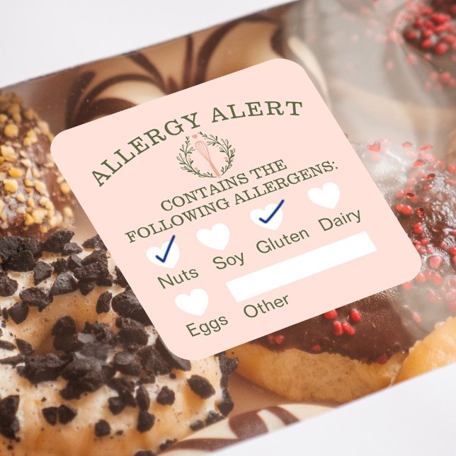 Food Safety Allergy Alert  Pink Bakery Whisk Square Sticker (Creator Uploaded)